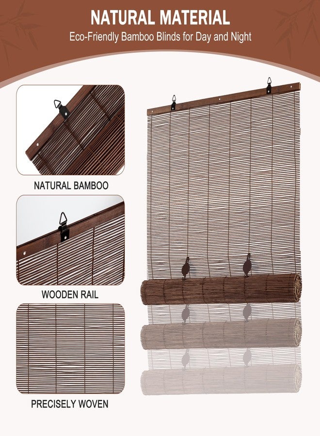 ALIMOO Cordless Bamboo Blinds for Interior Windows, Light Filtering Cordless Roll Up Windows Shade for Indoor Outdoor Home Patio Porch, 24" W x 72" H - Image 2